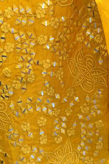 Rage Attire-Sweta Saria_Yellow Silk, Bemberg, Cotton Foil Floral Pattern Kurta Set _Online_at_Aza_Fashions