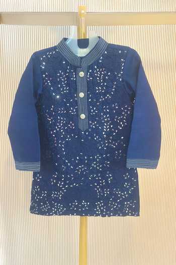 Buy_Rage Attire-Sweta Saria_Navy Silk, Bemberg, Cotton Floral Pattern Kurta Set _at_Aza_Fashions