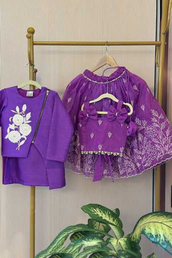 Shop_Rage Attire-Sweta Saria_Purple Silk Bold Bloom Asymmetric Jacket And Kurta Set _Online_at_Aza_Fashions