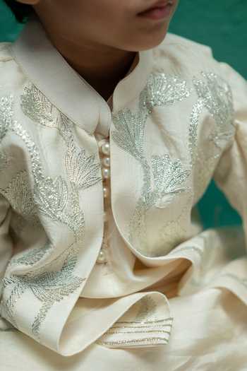 Rage Attire-Sweta Saria_Ivory Silk, Bemberg Embroidered Nehru Jacket Kurta Set _Online_at_Aza_Fashions