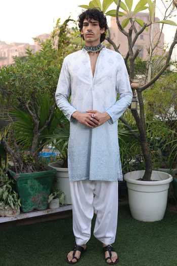 Buy_Dev Ki Raha_Sky Blue Silk Zahaan Embroidered Kurta Set _at_Aza_Fashions