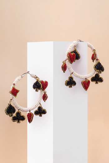 Shop_KARAARI_Black Suits Of Cards Charms Hoop Earrings _Online_at_Aza_Fashions