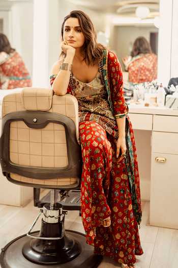 Buy_Aseem Kapoor_Multi Color Cotton, Satin, Silk Beads, Mehru Afghan Art Work Tunic Sharara Set _at_Aza_Fashions