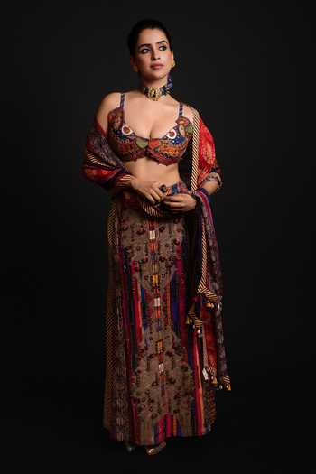 Buy_Aseem Kapoor_Multi Color Crepe, Twill, Silk Beads, Zari, Najka Embroidered Blouse Skirt Set _at_Aza_Fashions