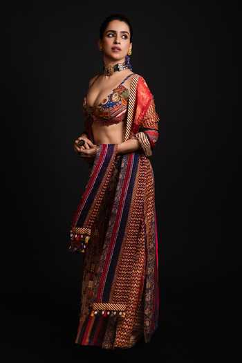 Shop_Aseem Kapoor_Multi Color Crepe, Twill, Silk Beads, Zari, Najka Embroidered Blouse Skirt Set 
