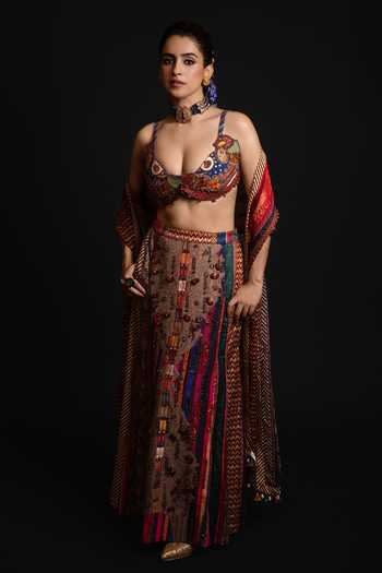 Aseem Kapoor_Multi Color Crepe, Twill, Silk Beads, Zari, Najka Embroidered Blouse Skirt Set _Online