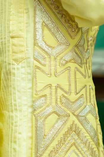 Rage Attire-Sweta Saria_Yellow Silk, Bemberg, Cotton Embroidered Nehru Jacket And Kurta Set _Online