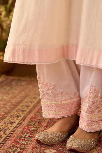 Shop_Sheetal Batra_Pink Silk, Cotton, Chanderi V-neck Sahabat Kaftan And Salwar Set _Online_at_Aza_Fashions