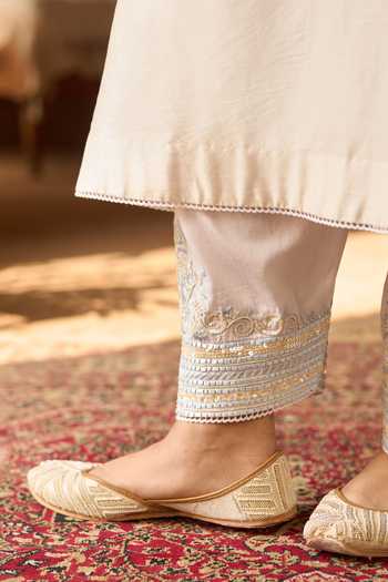 Buy_Sheetal Batra_Blue Silk, Cotton, Chanderi V-neck Sahabat Kaftan And Salwar Set _Online_at_Aza_Fashions