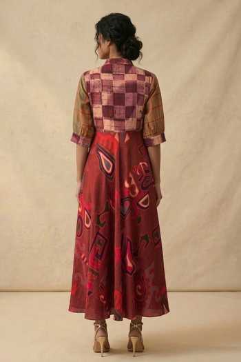 Shop_Vedika M_Multi Color Cotton Notched Neck Eden Flow Dress _at_Aza_Fashions