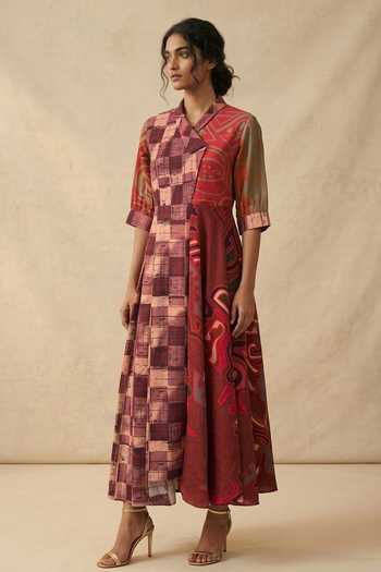 Buy_Vedika M_Multi Color Cotton Notched Neck Eden Flow Dress _at_Aza_Fashions