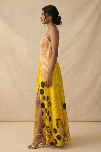 Vedika M_Multi Color Cotton Satin Sweetheart , Halter Sunshine Tie-up Dress _Online_at_Aza_Fashions