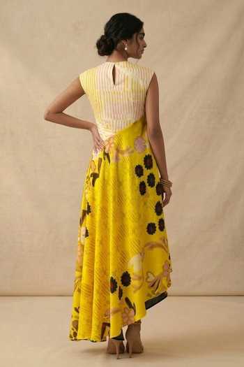 Shop_Vedika M_Yellow Cotton High Neck Sunshine Rush Dress _at_Aza_Fashions