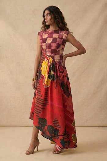 Buy_Vedika M_Red Cotton High Neck Scarlet Rush Dress _at_Aza_Fashions