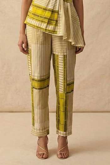 Shop_Vedika M_Green Cotton Round Neck Citrene Asymmetric Top And Pant Set _Online_at_Aza_Fashions