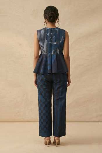 Shop_Vedika M_Blue Cotton Round Neck The Hour Top With Pant _at_Aza_Fashions