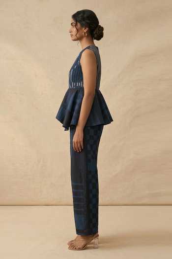 Shop_Vedika M_Blue Cotton Round Neck The Hour Top With Pant _Online_at_Aza_Fashions