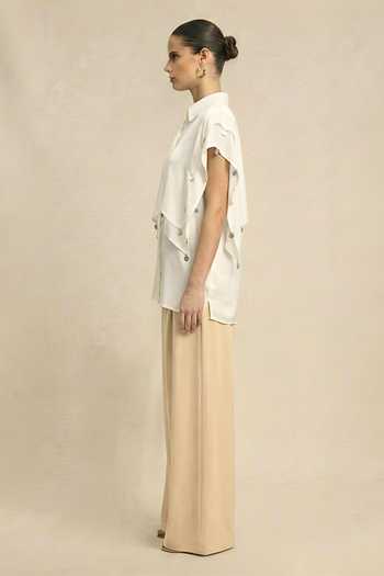 Neora By Nehal Chopra_Ivory Silk, Bemberg Collared Coin Flap Shirt _Online_at_Aza_Fashions