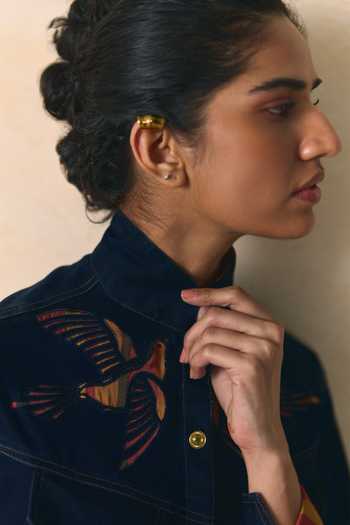 Shop_Zwaan_Blue Denim Mandarin Collar Jade Contrast Yoke Top With Pant _Online_at_Aza_Fashions