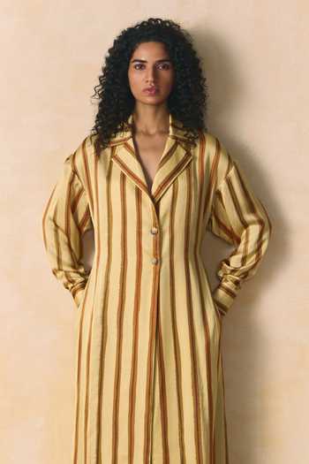 Buy_Zwaan_Beige Linen, Satin Collared, Yes Aurelia Striped Kurta _Online_at_Aza_Fashions