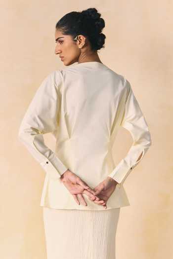 Buy_Zwaan_Ivory Cotton Boat Neck Fawn Embellished Shirt And Skirt Set _Online_at_Aza_Fashions