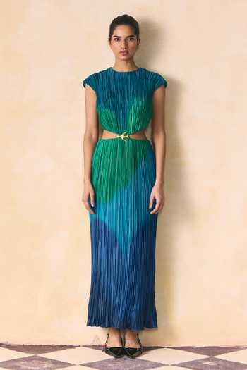 Buy_Zwaan_Blue Satin Round Neck Willow Ombre Dress _at_Aza_Fashions