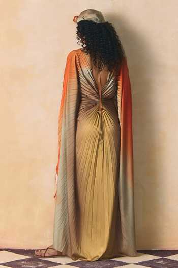 Shop_Zwaan_Orange Satin V-neck Ziya Ombre Kaftan _at_Aza_Fashions