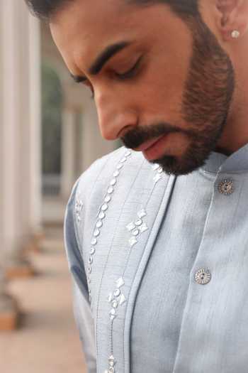 Surabhi Agarwal_Blue Silk, Cotton Satin Embroidered Kurta And Pyjama Set _Online_at_Aza_Fashions