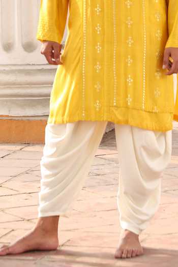 Surabhi Agarwal_Yellow Silk, Rayon Mirror Embroidered Kurta Set _Online_at_Aza_Fashions