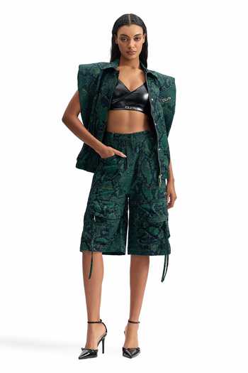 Buy_Cilvr_Green Cotton, Polyester Tactical Serpent Jort Shorts _Online_at_Aza_Fashions