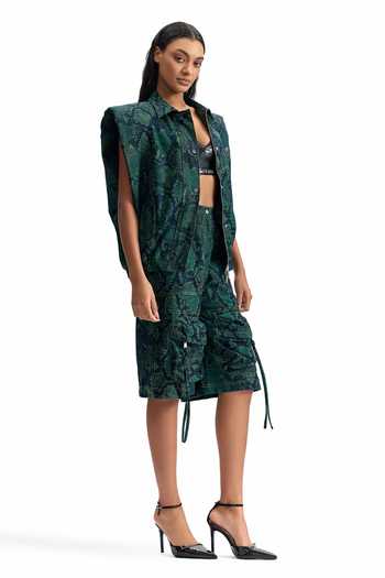 Cilvr_Green Cotton, Polyester Tactical Serpent Jort Shorts _Online_at_Aza_Fashions