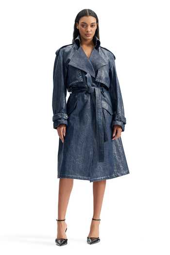 Shop_Cilvr_Blue Cotton Serpentine Foil Denim Trench Coat _Online_at_Aza_Fashions
