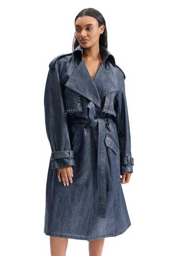 Buy_Cilvr_Blue Cotton Serpentine Foil Denim Trench Coat _at_Aza_Fashions