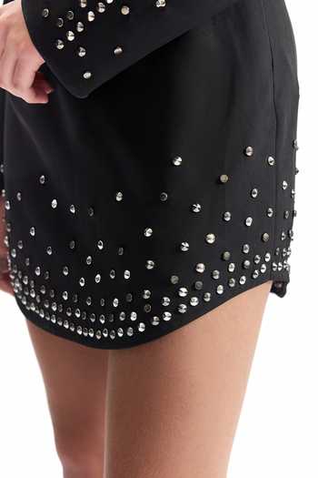 Cilvr_Black Viscose, Polyester Noir Studded Power Blazer Set _Online