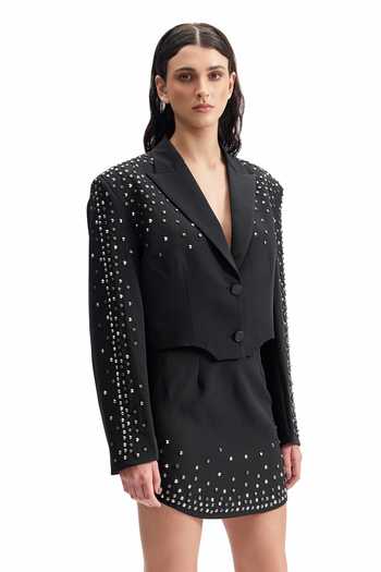Shop_Cilvr_Black Viscose, Polyester Noir Studded Power Skirt _Online_at_Aza_Fashions