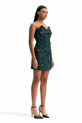 Shop_Cilvr_Green Cotton, Polyester Sweetheart Neck Serpent Biker Dress _Online_at_Aza_Fashions