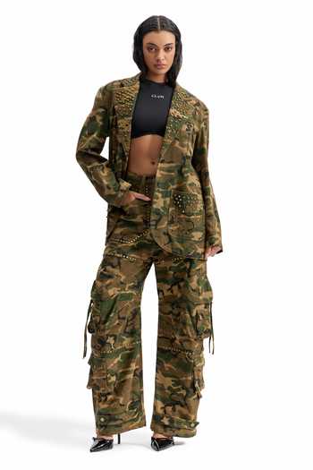 Cilvr_Brown Cotton Combat Studded Relaxed Suit And Pant Set _at_Aza_Fashions