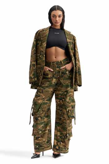 Cilvr_Brown Cotton Combat Studded Jacket _at_Aza_Fashions