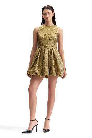 Shop_Cilvr_Gold Polyester Round Neck Antique Puffer Dress _Online_at_Aza_Fashions