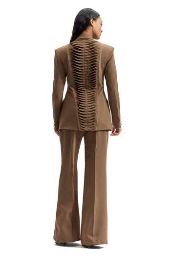 Cilvr_Brown Viscose, Polyester Studded Lapel Power Suit Pant Set _Online_at_Aza_Fashions