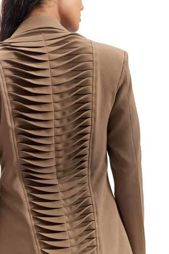 Cilvr_Brown Viscose, Polyester Studded Lapel Power Suit Pant Set _Online