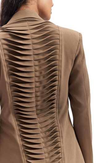 Cilvr_Brown Viscose, Polyester Studded Lapel Power Blazer _at_Aza_Fashions