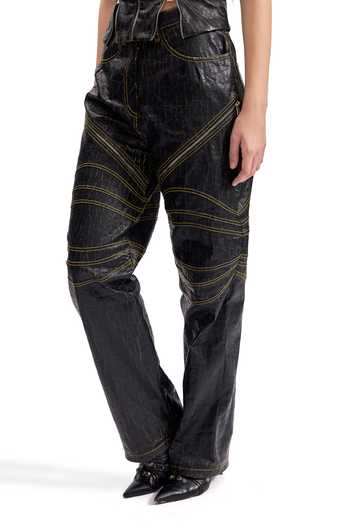 Cilvr_Black Polyester Cracked Leather Biker Pant _at_Aza_Fashions