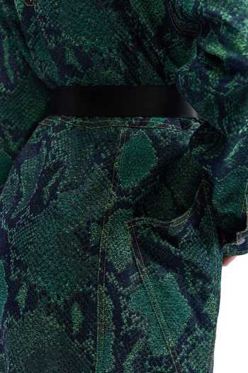 Buy_Cilvr_Green Cotton, Polyester Collared Serpent Denim Trucker Shirt Dress _Online_at_Aza_Fashions