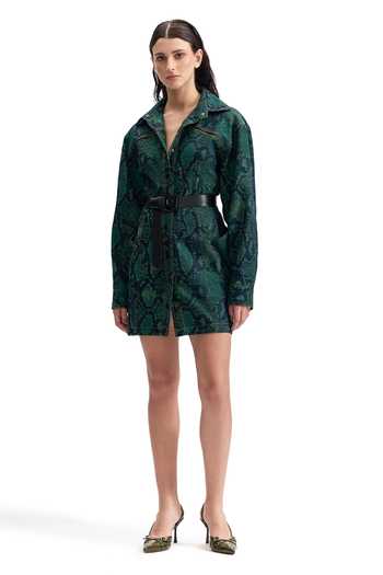 Shop_Cilvr_Green Cotton, Polyester Collared Serpent Denim Trucker Shirt Dress _Online_at_Aza_Fashions