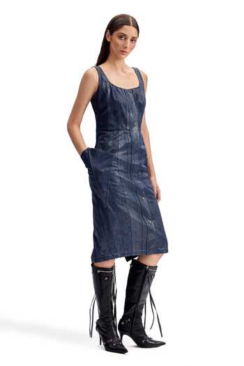 Cilvr_Blue Cotton Scoop Neck Serpentine Foil Utility Midi Dress _Online_at_Aza_Fashions