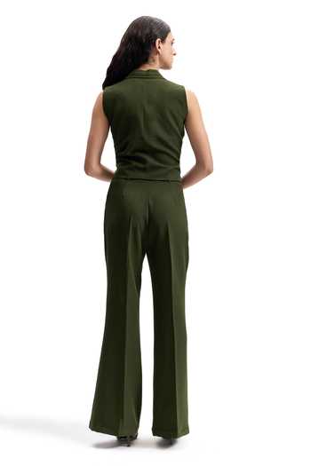 Shop_Cilvr_Green Viscose, Polyester V-neck Studded Lapel Waistcoat _at_Aza_Fashions