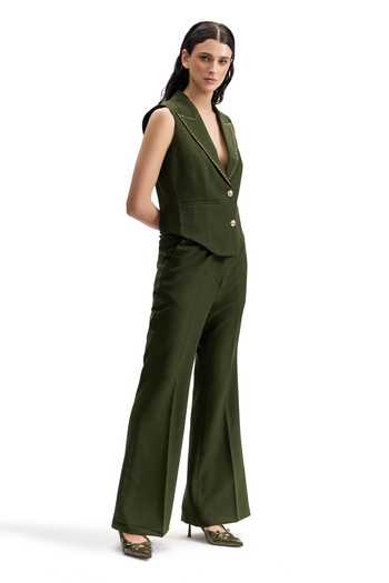 Shop_Cilvr_Green Viscose, Polyester V-neck Studded Lapel Waistcoat _Online_at_Aza_Fashions