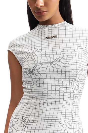 Buy_Cilvr_White Polyester, Lycra, Polyurethane High Entangled Mesh Tactical Mini Dress 