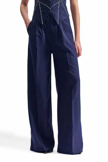 Cilvr_Navy Viscose, Polyester V-neck Stud Grid Waistcoat And Pant Set _Online_at_Aza_Fashions